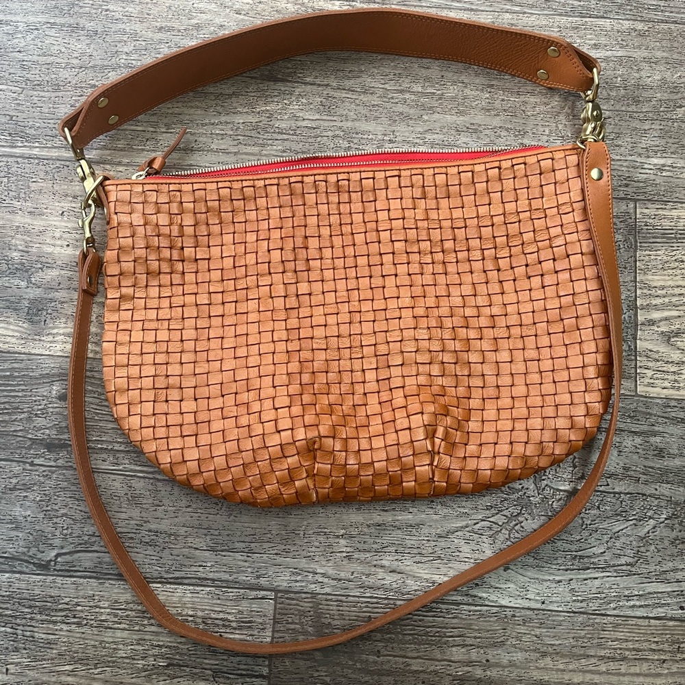 Clare V. Woven Leather Shoulder Bag in Tan